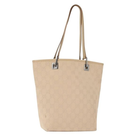 GUCCI GG Canvas Tote Bag Beige Silver 31244 Auth